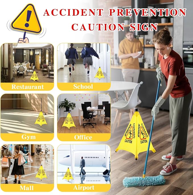 8-Packs Wet Floor Signs 20 Inch, Pop UP Bilingual Yellow Caution Wet Floor Sign - Image 7
