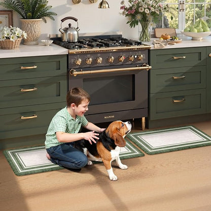 KIMODE Kitchen Mats Cushioned Anti Fatigue, Farmhouse Christmas Kitchen Rugs Sets of 2, Non Slip Kitchen Mats for Floor, Comfort Kitchen Floor Mats for Sink Laundry Desk 17"x47"+17"x29" Green