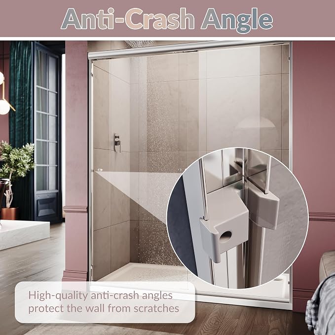 ELEGANT Shower Doors 46.5-48" W x 72 in. H, Semi-Frameless Bypass Sliding - Image 5