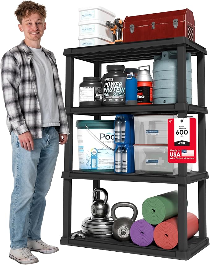 IRIS USA 4-Shelf Heavy Duty Plastic Storage Shelves, 600lb Capacity, Large by IRISUSA