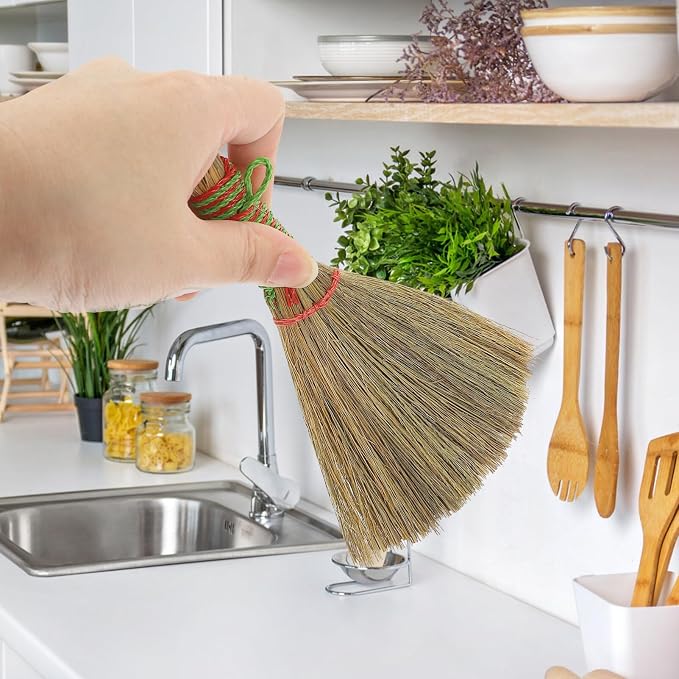 Small Hand Broom 5.5 Inch Straw Bristle Desktop Duster Lightweight Natural Mini - Image 8