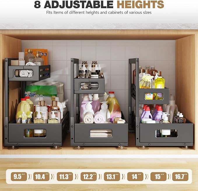 2 Pack 19IN-Depth Under Sink Organizer, Pull Out Cabinet Organizer - Image 8