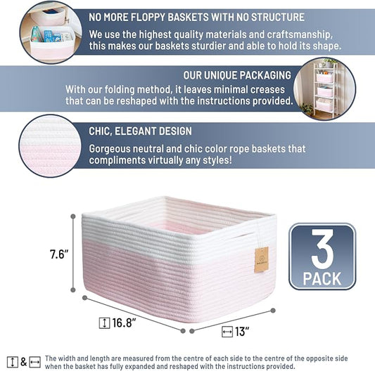 NaturalCozy Storage Baskets 16.8”x13”x7.6” Cotton Rope Woven Baskets - Image 2