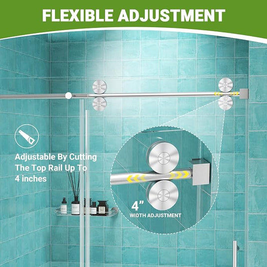 Frameless Sliding Shower Door 56–60 in W x 76 in H, 8mm Clear Tempered Glass - Image 2