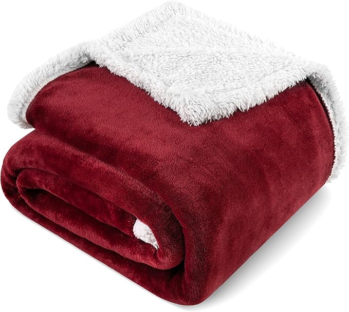PAVILIA Sherpa Fleece Blanket for Bed, King Size, Maroon Red, Large Plush Soft Fuzzy Blanket, Cozy Reversible Winter Blanket for Women Men, 90x108 Inches