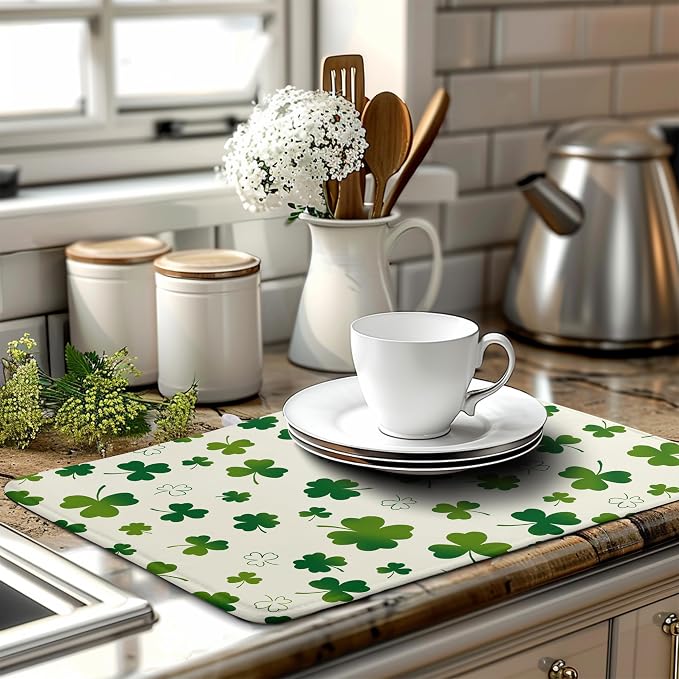 St Patricks Day Dish Drying Mat Shamrock Green Spring Kitchen Dish Drying Pad - Image 6