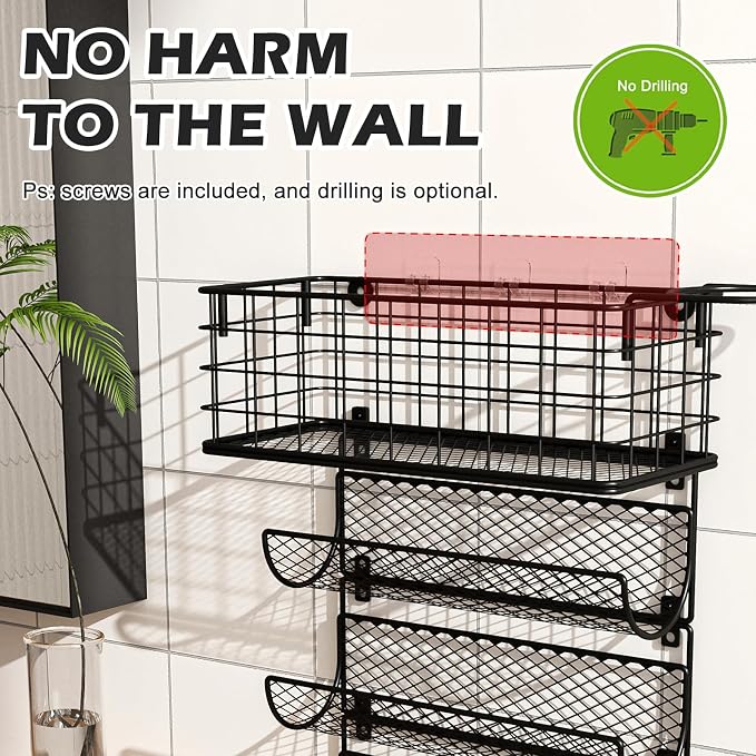 Wall-Mounted Hair Dryer Holder Styling Tool Organizer 4-Shelf Storage Wire - Image 3