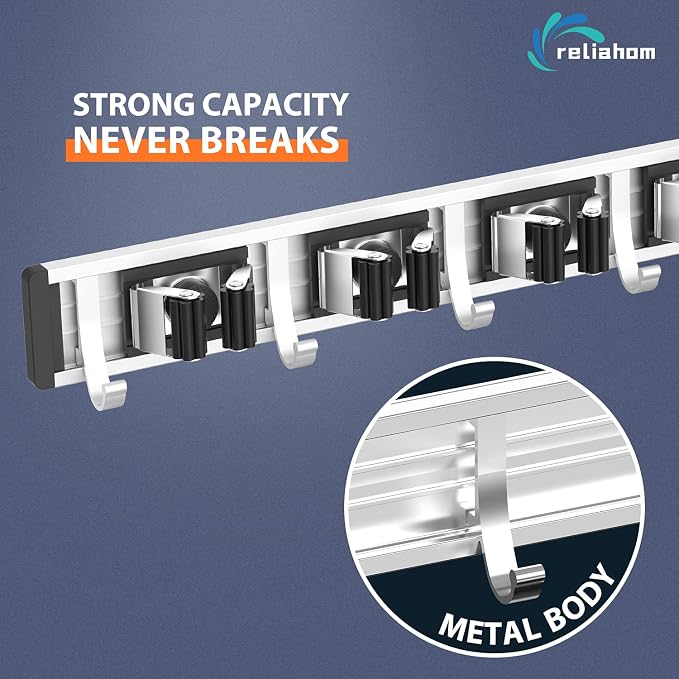 reliahom Broom Holder Wall Mount, 4 Racks - Image 2