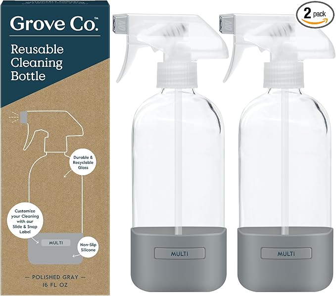 Grove Co. Glass Spray Bottles for Cleaning Solutions, Unique Silicon Sleeve by GroveCo