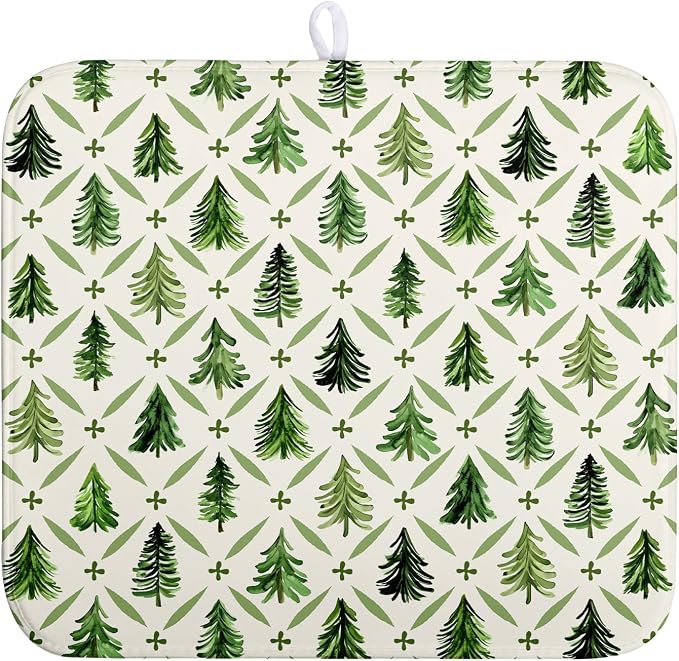 Christmas Dish Drying Mat for Kitchen Counter 16x18 Inch Sage Green Xmas Tree by Wnoesat