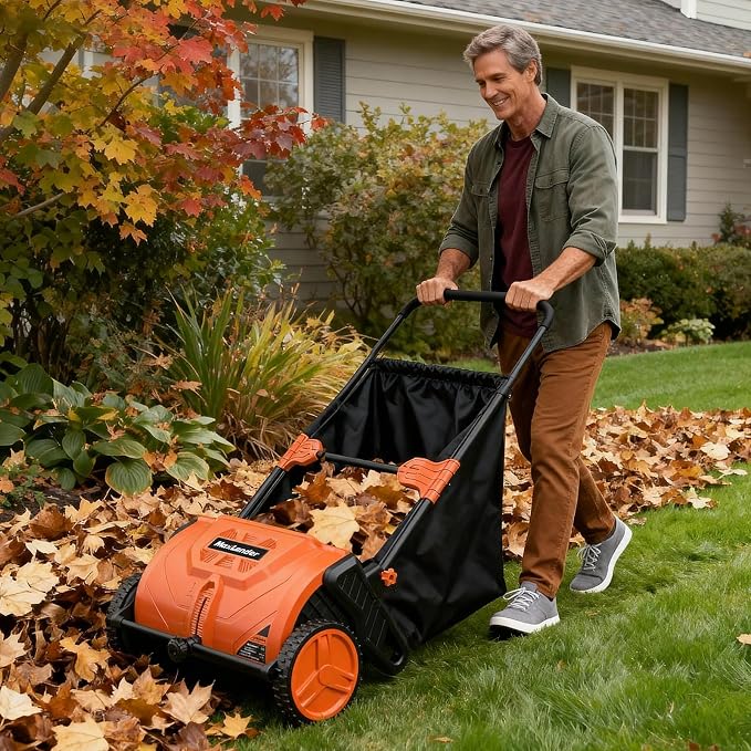 Manual Push Lawn Sweeper, 21-Inch Wide Coverage, Adjustable Height Design - Image 2