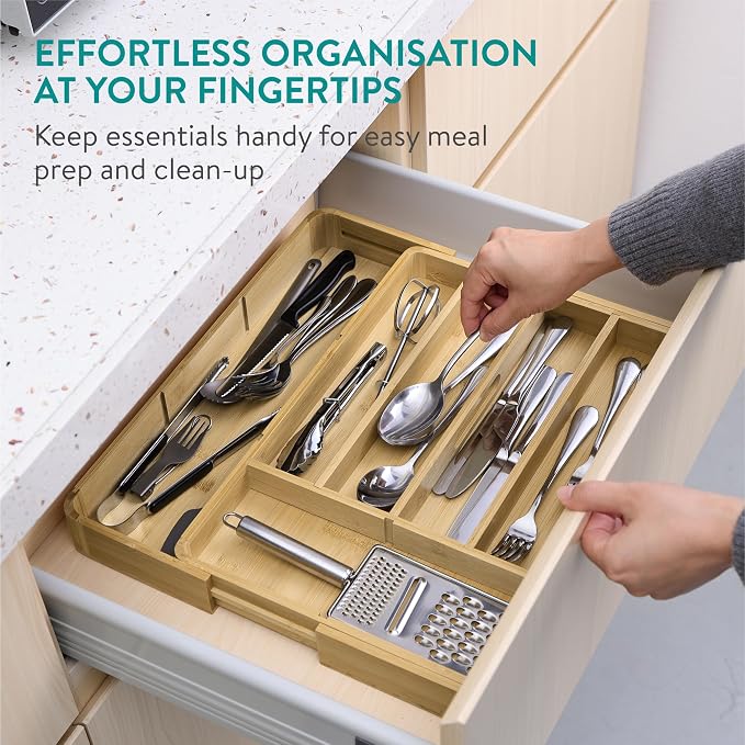 Navaris Bamboo Kitchen Drawer Organiser - Image 6