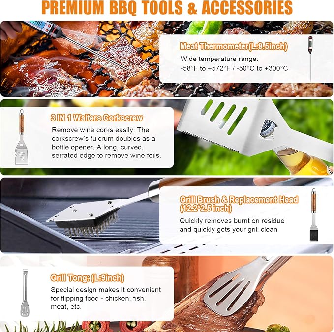 BBQ Grill Accessories Set, Thermometer, Grill Mats - Image 4