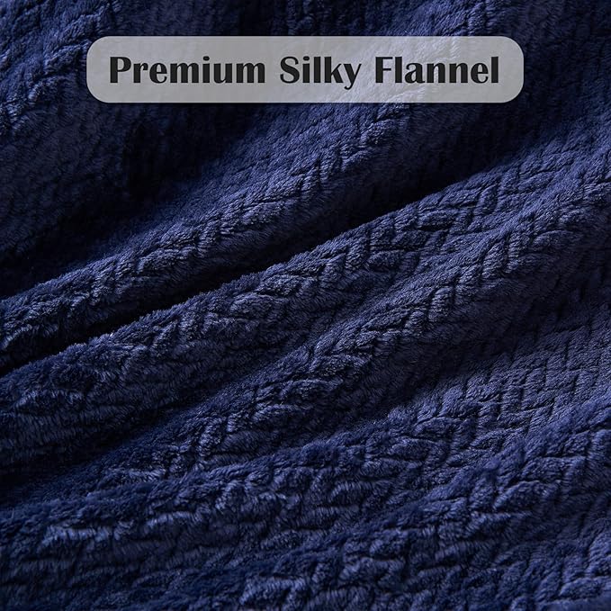 NEWCOSPLAY Super Soft Twin Blanket Dark Navy Premium Silky Flannel Fleece Leaves Pattern Lightweight Bed Blanket All Season Use (Dark Navy, Twin(60"x80"))