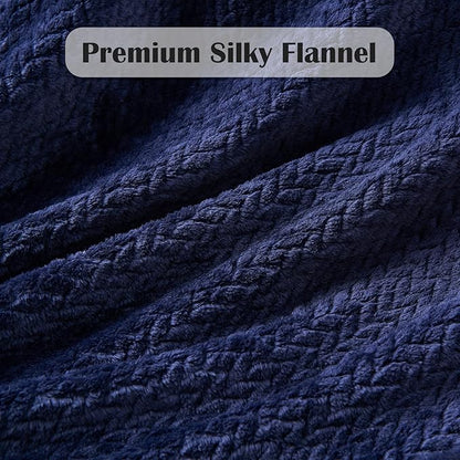 NEWCOSPLAY Super Soft Twin Blanket Dark Navy Premium Silky Flannel Fleece Leaves Pattern Lightweight Bed Blanket All Season Use (Dark Navy, Twin(60"x80"))