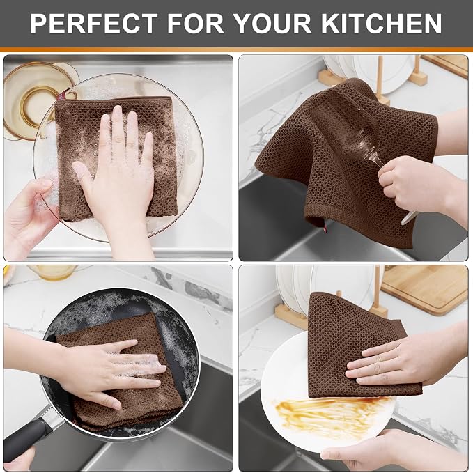 Kitinjoy 100% Cotton Kitchen Dish Cloths, 6 Pack Waffle Weave Ultra Soft - Image 4