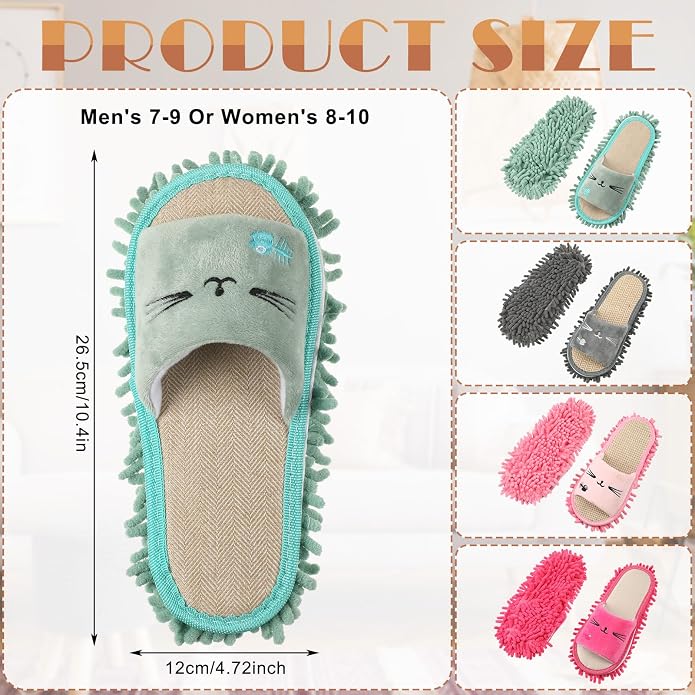 Wesiti 4 Pairs Washable Mop Slippers Microfiber Funny Mop Shoes Floor Cleaning - Image 2