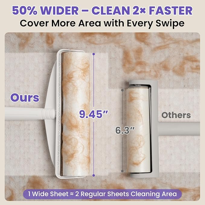9.45” Large Surface Lint Roller: DELOMO Extra-Wide Sticky Roller - Image 2