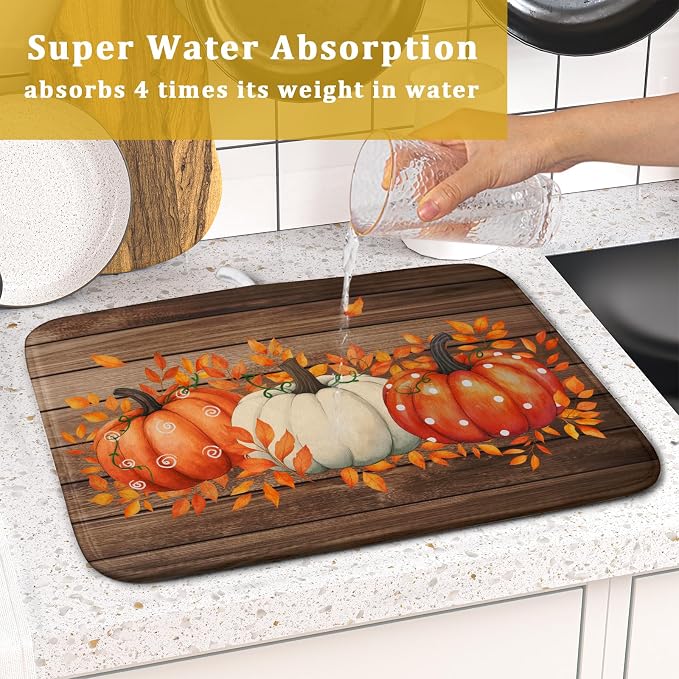 Autumn Pumpkin Dish Drying Mat Rustic Wood Dish Drainer Mats Fast Dry - Image 7