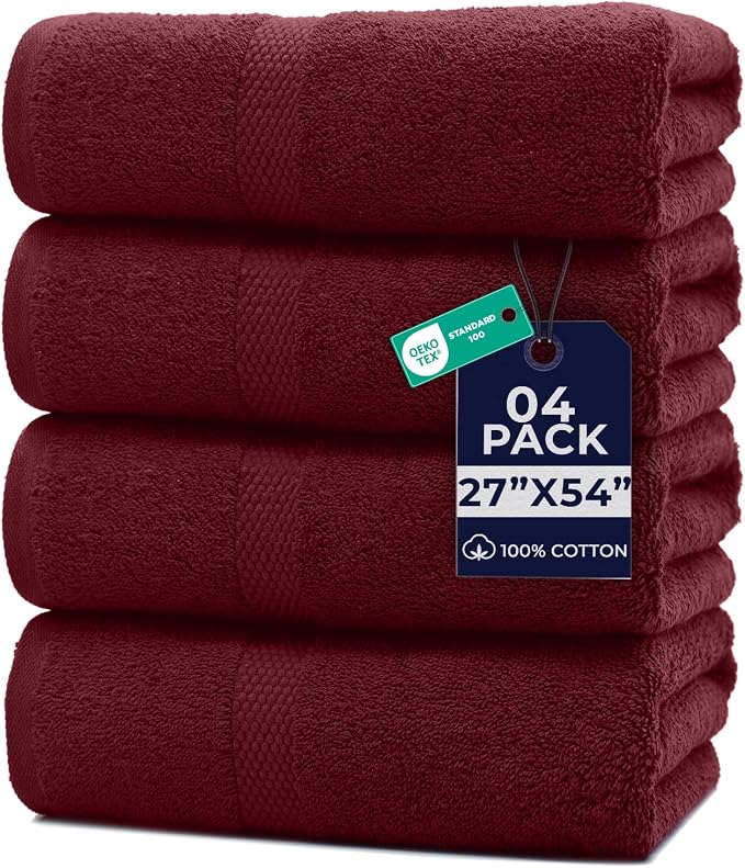 DAN RIVER Bath Towels Set of 4, 27 x 54 Inches, 100% Cotton, Larger & Lighter by DanRiver