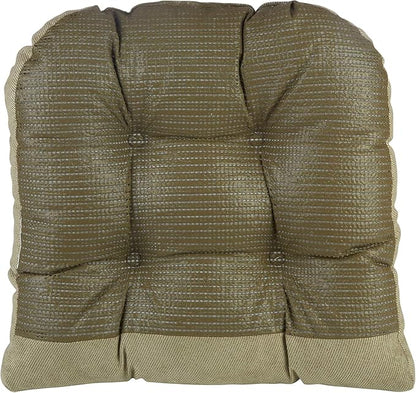 Klear Vu Gripper Overstuffed Universal Non-Slip Dining Chair Cushions for Kitchen Decor or Office Use, U-Shaped Skid-Proof Seat Pad, 17x17 Inches, 2 Count (Pack of 1), Linear Thyme Green