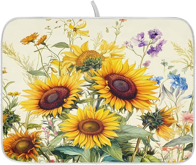 Blooming Sunflowers Dish Drying Mat by ALAZA
