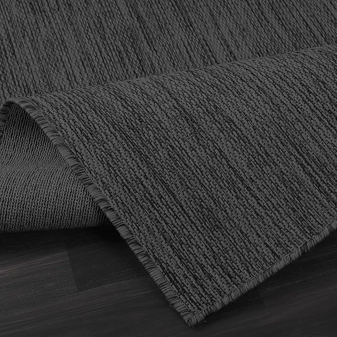 Washable Indoor Outdoor Rug 10x14 Weather Resistant Area Rugs Modern Solid for Porch Deck Balcony Backyard Patio Outside Carpet (10 X 14 Dark Grey)