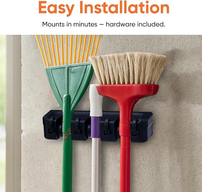 Superio Mop and Broom Holder Wall Mount Storage Organizer - Image 6