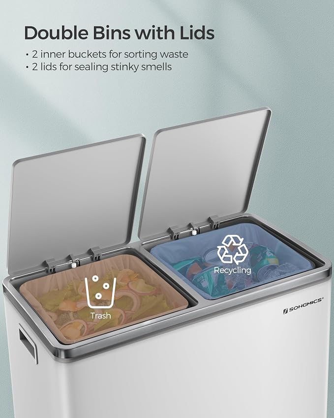 SONGMICS Trash Can, 2 x 8 Gallon Garbage Can - Image 3