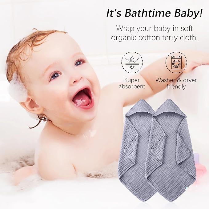 SWEET DOLPHIN Muslin Hooded Baby Bath Towels - Image 3