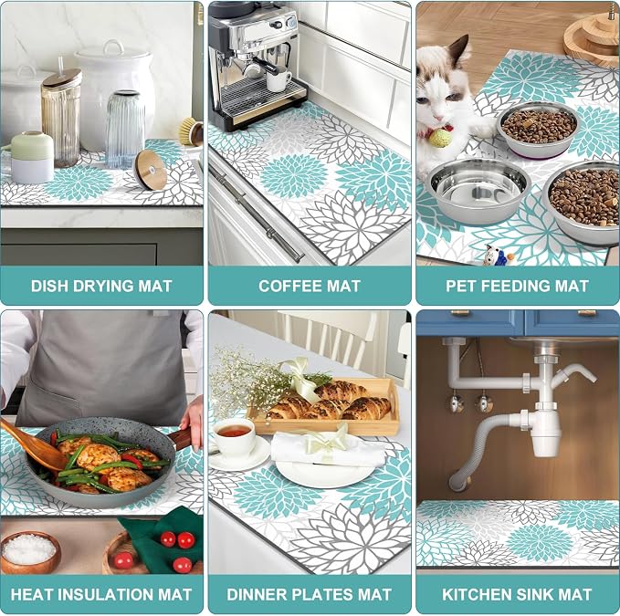 Findosom 2PCS 12" x 20" Dish Drying Mat & 24" x 5.5" Sink Splash Guard - Image 9