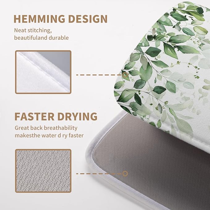 Sage Green Dish Drying Mat for Kitchen Counter Eucalyptus Leaves Plant Dishes - Image 4