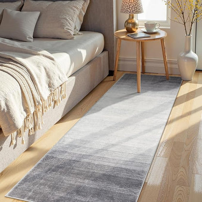 Wonnitar Modern Ombre 2x6 Hallway Runner Rug, Washable Grey Kitchen Rug Runner, Non-Slip Abstract Contemporary Laundry Room Carpet Runner Soft Low Pile Mat for Entryway Bathroom (Grey, 2'x6')