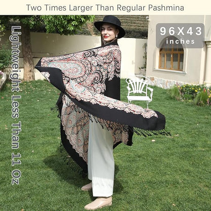 DANA XU 100% Merino Wool Extra Large Pashmina Blanket Travel Scarf Cashmere Wrap for Women Fall Winter Oversize Shawl Floral