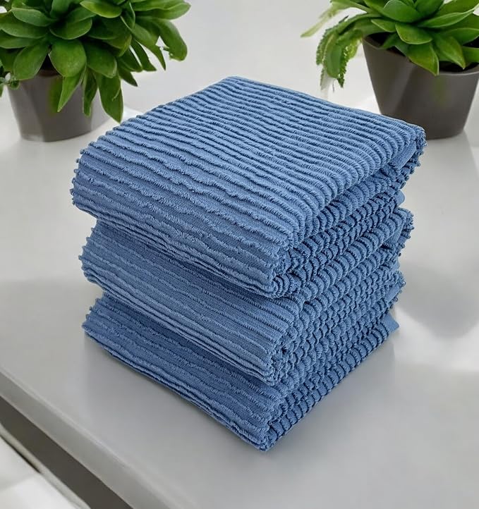 Chambray Light Blue Kitchen Hand Dish Towels: Oversized 28" x 18", 100% Cotton - Image 3