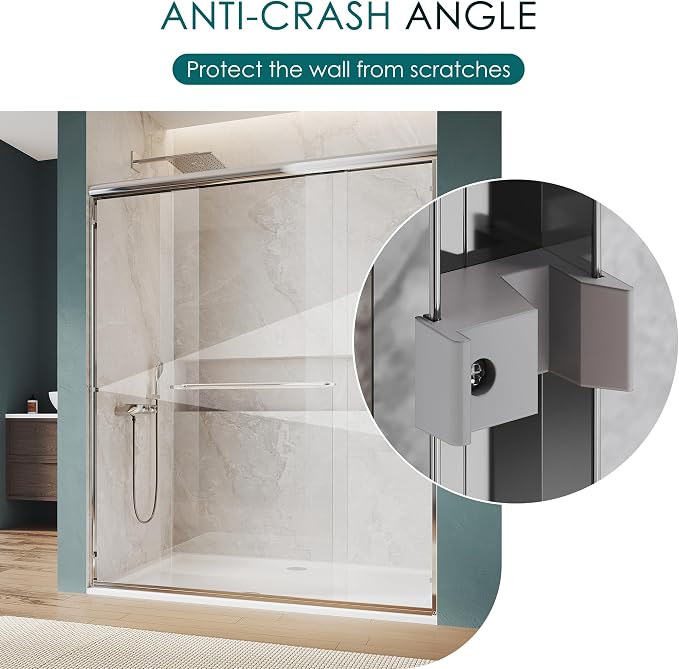 ELEGANT Double Sliding Shower Door 44-48" W x 72" H, Semi-Frameless Bypass - Image 5