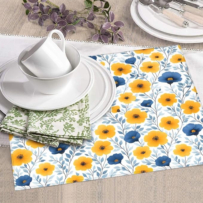 Blue Yellow Floral Dish Drying Mats - Image 3