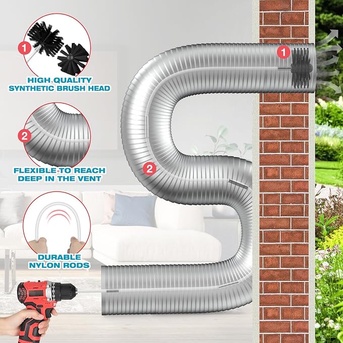 42-Feet Dryer Vent Cleaner Kit, Lint Remover，Upgraded Flexible Quick-Snap Brush - Image 7