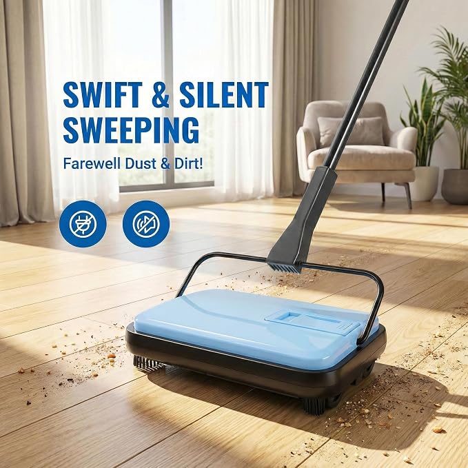 Manual Carpet Sweeper, Electric-Free Quiet Floor Sweeper - Image 6