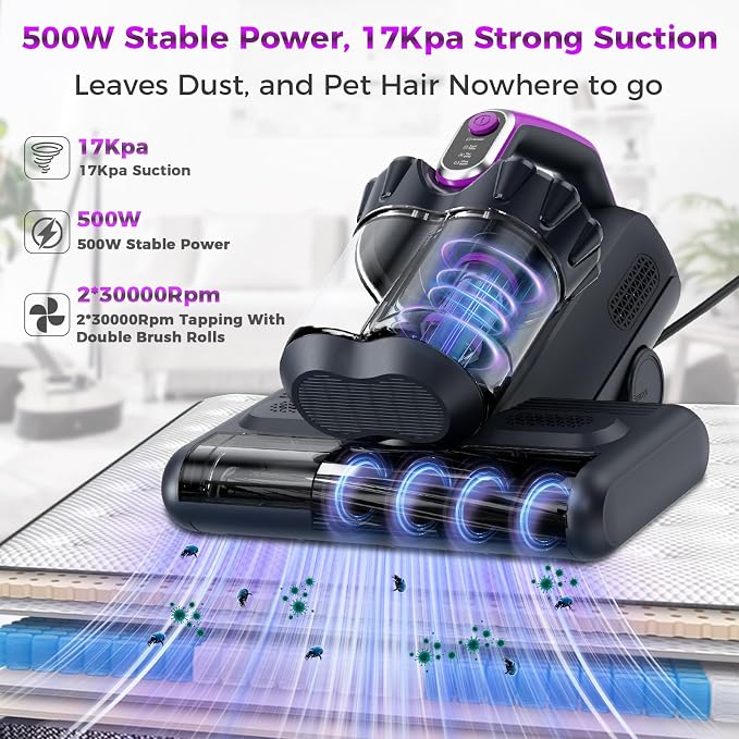 winterbear Mattress Vacuum Cleaner, 17Kpa Suction 500W High Power Handheld - Image 2