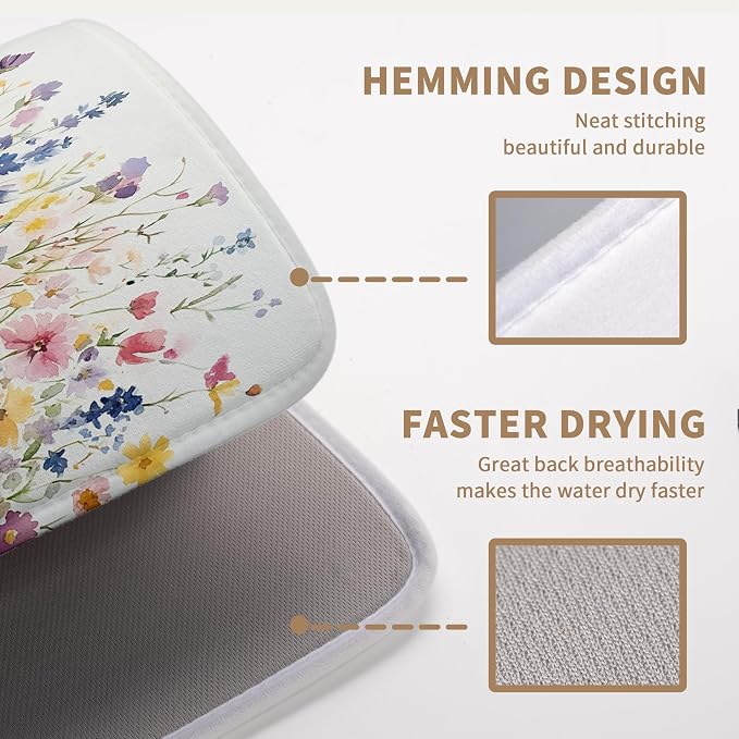 Spring Floral Dish Drying Mat for Kitchen Counter Summer Colorful Flower - Image 3