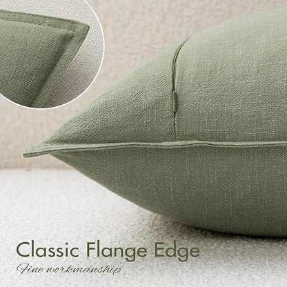 EMEMA Decorative Linen Throw Pillow Covers 24x24 Inch Grass Green Boho Farmhouse Neutral Couch Throw Pillows for Bed Pack of 2 Accent Pillowcase Modern Sofa Cushion Livingroom Home