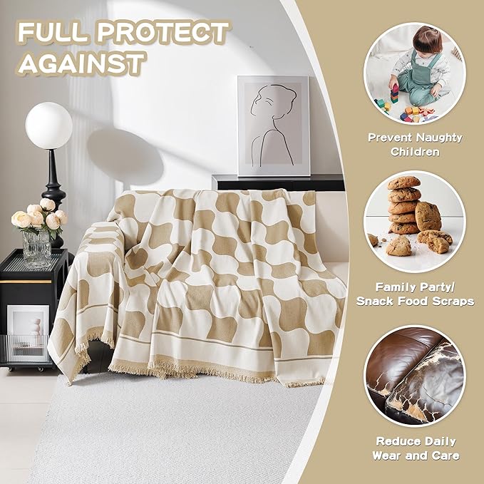 MEETSKY Sofa Cover Washable Sectional Couch Cover, X-Large Couch Slipcovers for Reclining Couch 2 Seat ，Washable Sofa Protector Decorative Modern Style for Living Room, 71" x 118", Khaki Checkerboard