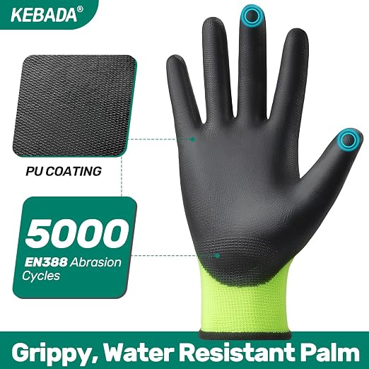 Kebada W1 Work Gloves for Men and Women, PU Coated Safety Gloves - Image 2