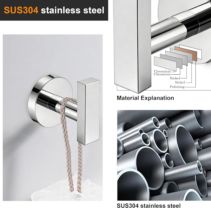 Nolimas Towel Hooks for Bathrooms, Chrome Polished Towel Hook for Kitchen - Image 4