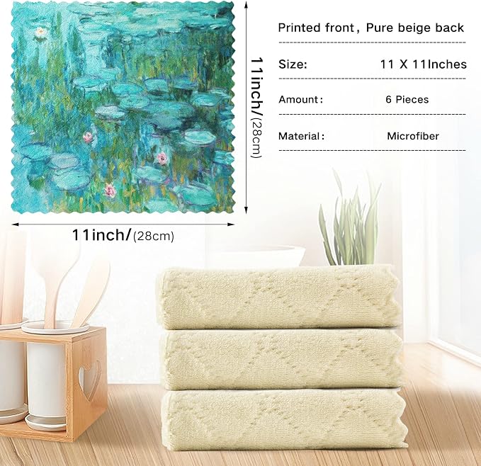 ALAZA Dish Towels Monet Painting Dish Cloths Super Absorbent Kitchen Towels - Image 3