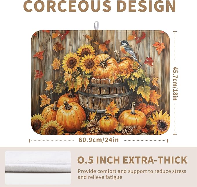 Fall Pumpkin Dish Drying Mat Autumn Maple Leaves Thanksgiving Large Kitchen - Image 3