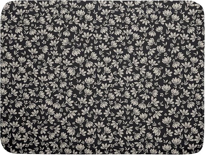Floral Dish Drying Mat for Kitchen Counter 24x18 Inch Black Flower Drying Mat by Unknown