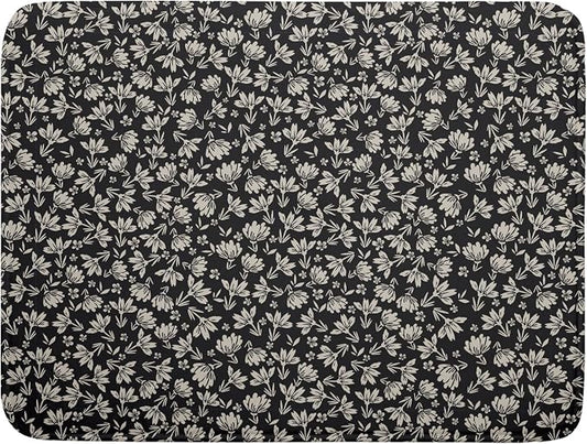 Floral Dish Drying Mat for Kitchen Counter 24x18 Inch Black Flower Drying Mat by Unknown
