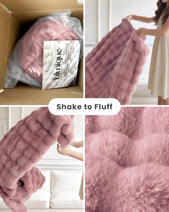Ultra Soft Cozy Faux Fur Throw Blanket, Fuzzy Plush Thick Bubble Blanket, Oversize Luxury Fluffy Blanket for Couch, Bed, and Living Room, 60x80 Inches, Pink